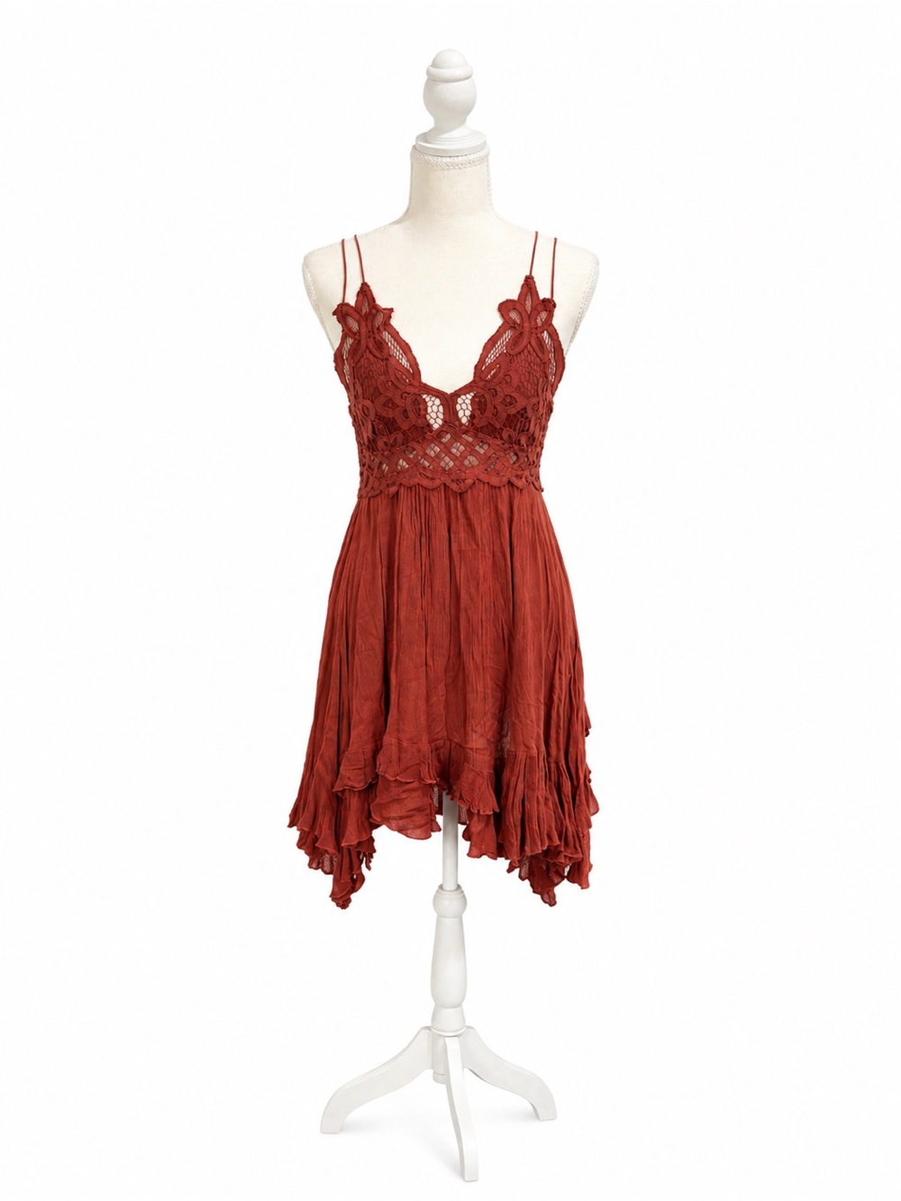 Free People Adella Slip Dress Small Rust Lace Boho Mini Dress